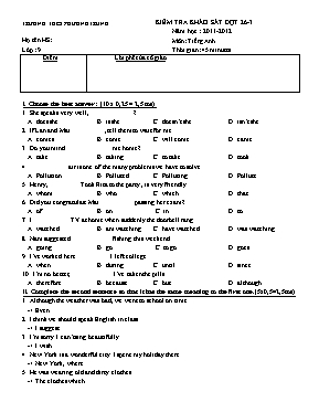 Đề kiểm tra khảo sát môn Tiếng Anh Lớp 9 - Năm học 2014-2015 - Trường THCS Tân Hợp (Có đáp án)